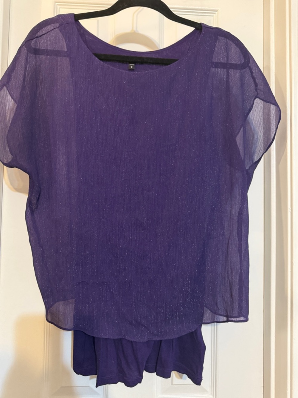 Express Sheer Jewel Purple Short Sleeve Blouse